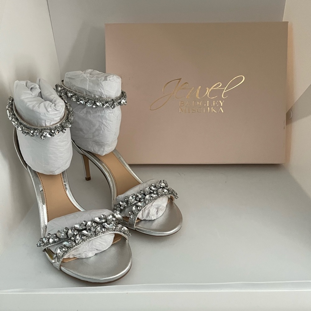 Badgely Mischka Caroline Embellished Ankle-Strap Evening Sandals